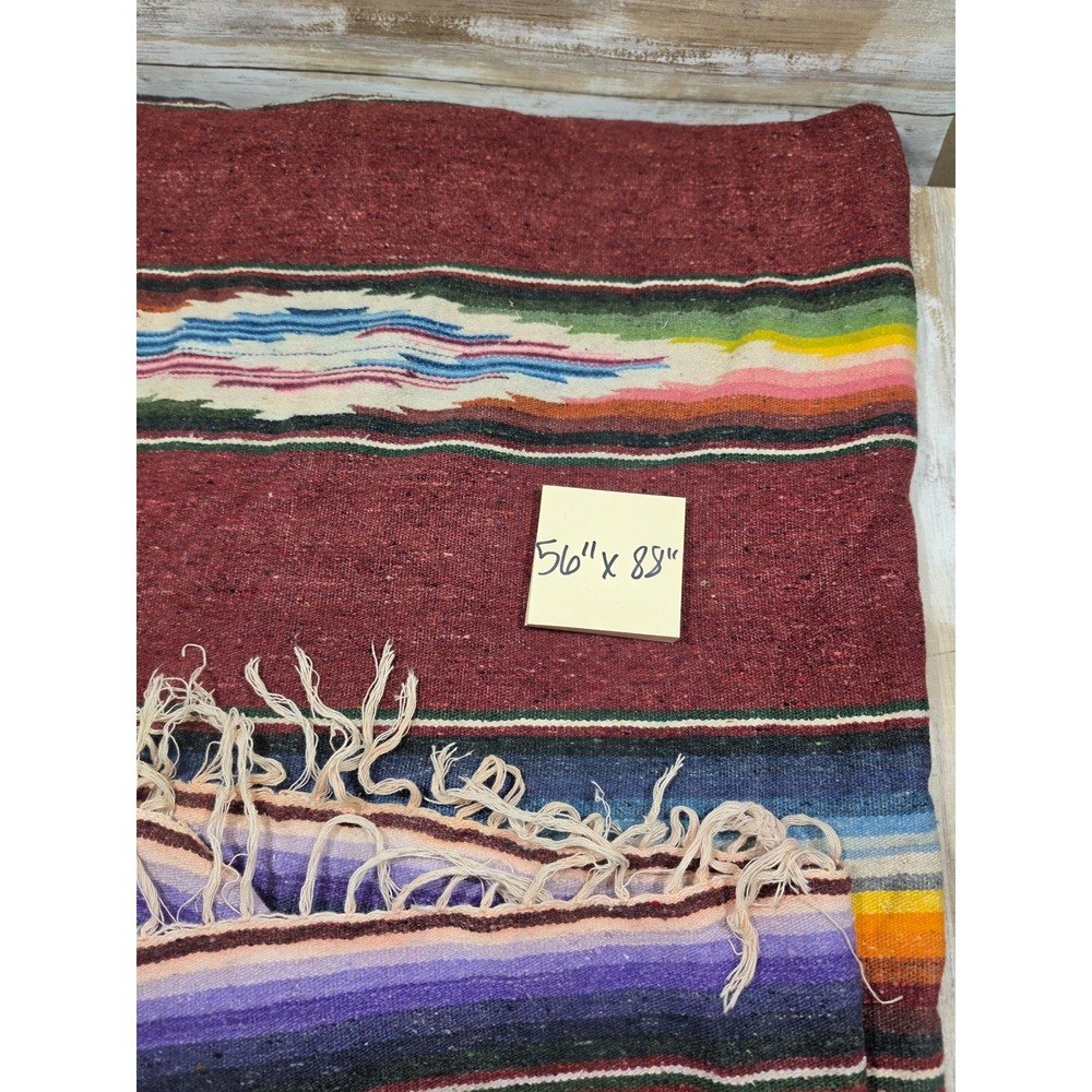 Mexican Serape Blanket Wool Multicolor Stripe Woven Throw 56x88 Southwestern - Picture 3 of 9